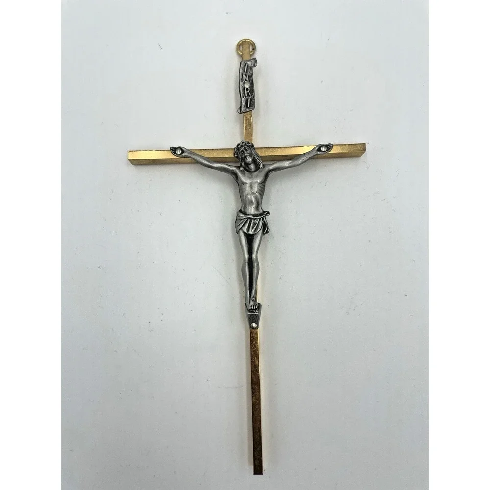 Vintage Gold Tone Crucifix Cross Jesus Christ INRI Religious Wall Hanging 9